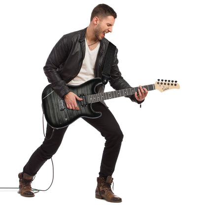 GST Stylish H-H Pickup Tiger Stripe Electric Guitar Kit with 20W AMP Bag Guitar Strap Black