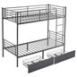 Twin Over Twin Bunk Bed with Two Storage Drawers & Full-Length Guard Rail, Heavy Duty Metal Bunk Bed for Kids Teens Adults, Black