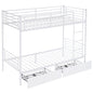 Twin Over Twin Bunk Bed with Two Storage Drawers & Full-Length Guard Rail, Heavy Duty Metal Bunk Bed for Kids Teens Adults, White