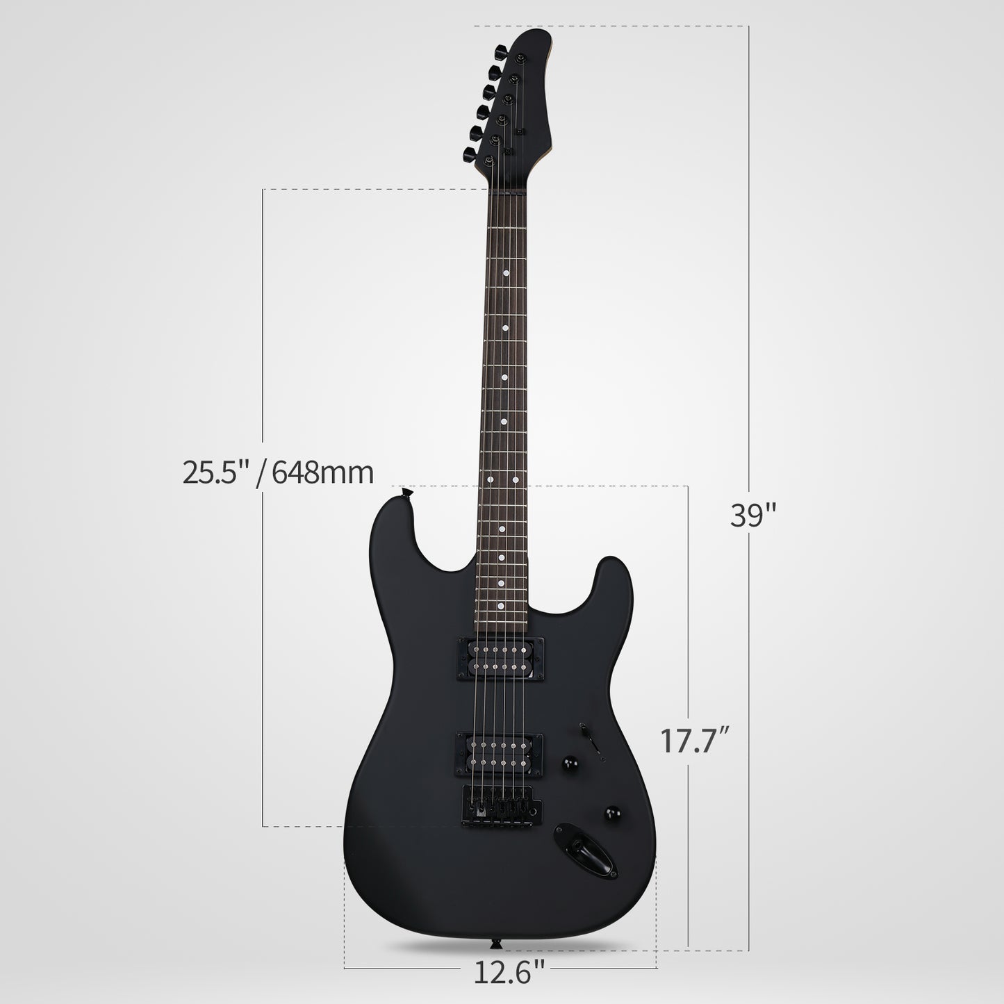 GST 39in Electric Guitar H-H Pickups Black suit for Heavier  Rock