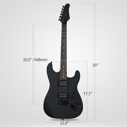 GST 39in Electric Guitar H-H Pickups Black suit for Heavier  Rock