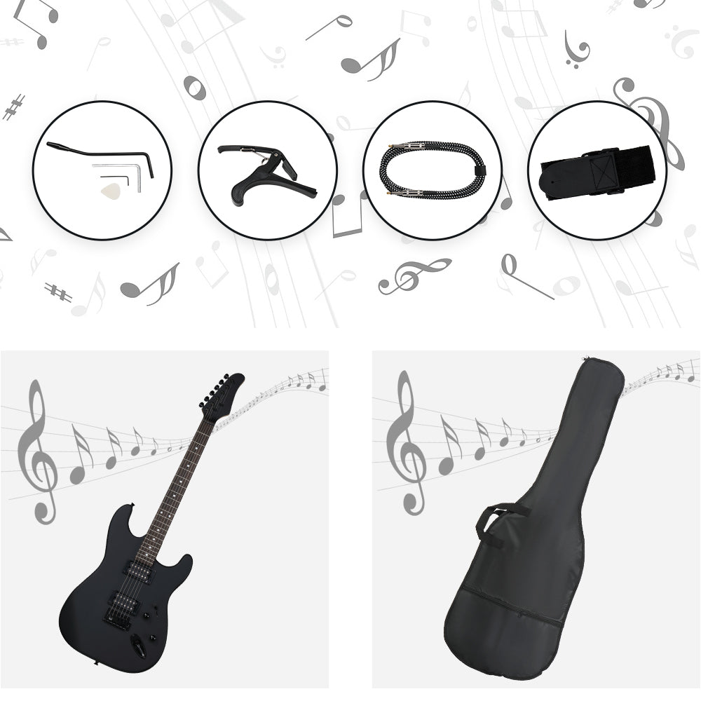 GST 39in Electric Guitar H-H Pickups Black suit for Heavier  Rock