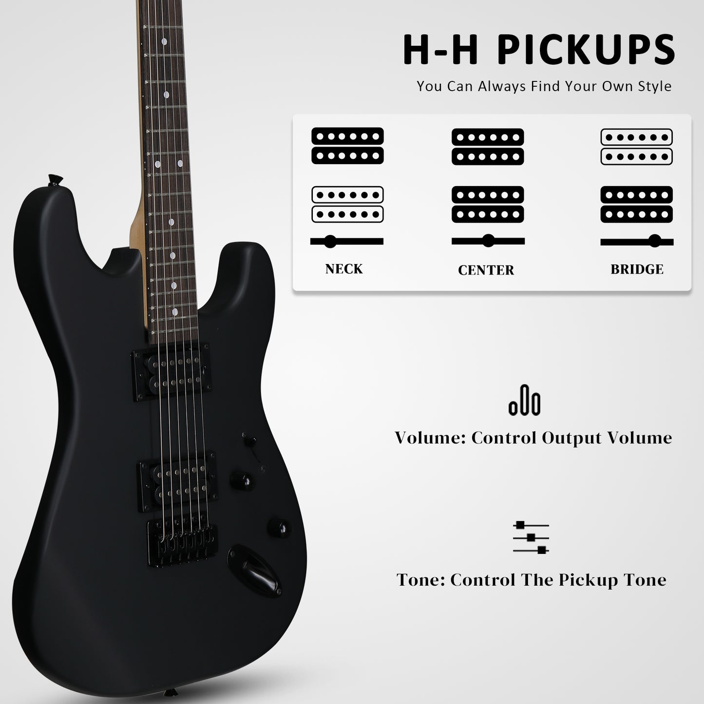 GST 39in Electric Guitar H-H Pickups Black suit for Heavier  Rock