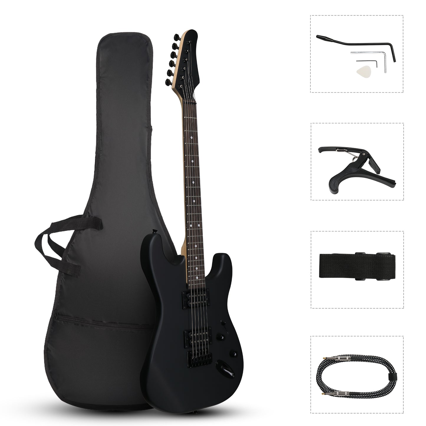 GST 39in Electric Guitar H-H Pickups Black suit for Heavier  Rock