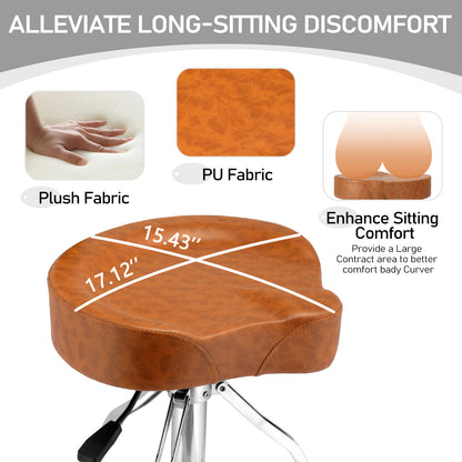 Drum Throne with Backrest, Hydraulic Drum Stool Adjustable Height, Heavy Duty Hydraulic Drum Seat Saddle Design for Drummers Brown