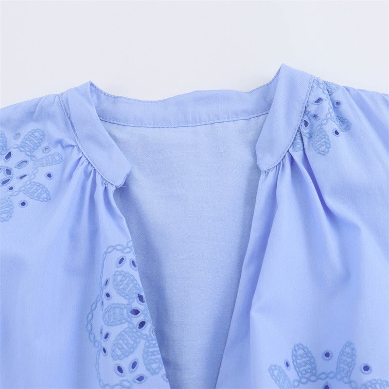 Embroidered strap embellished V-neck dress