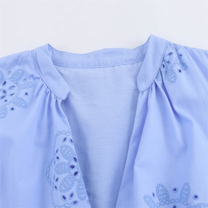 Embroidered strap embellished V-neck dress