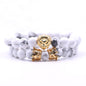 King Lion Bracelet Charm Crown Couple Braclet 5 kinds of Natural Stone Bead Braslet For Men Hand Jewelry Accessories