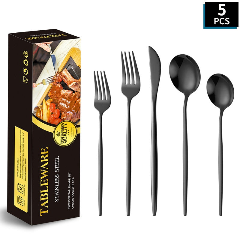 Portuguese Stainless Steel Knife Fork Spoon Golden Steak Knife Fork Set Four-Piece Tableware Set