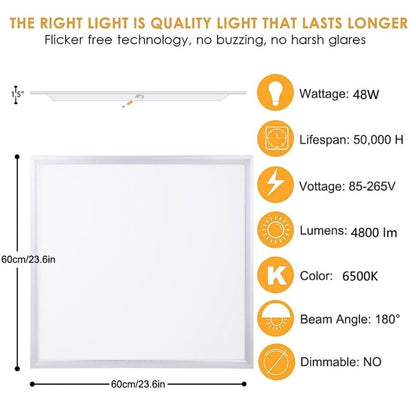 LED PANEL LIGHT 600X600MM 48W WITH 3 YEAR WARRANTY COOL WHITE 6500K