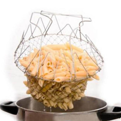 Foldable Steam Rinse Strain Fry Chef Basket Magic Mesh Basket Strainer Net Kitchen Cooking Tool Multifunction