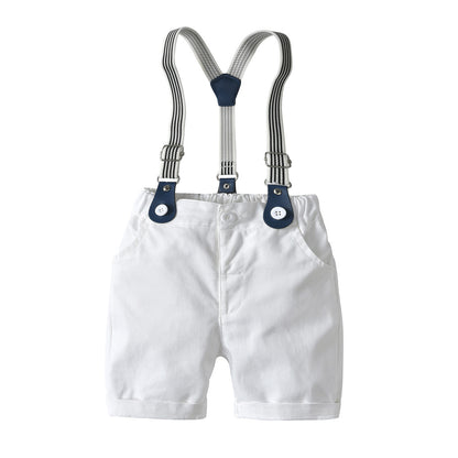 Summer Baby Boy Gentleman Suit Plaid Bow Tie Cotton Shorts Short Sleeve Multi-Piece Children's Clothing