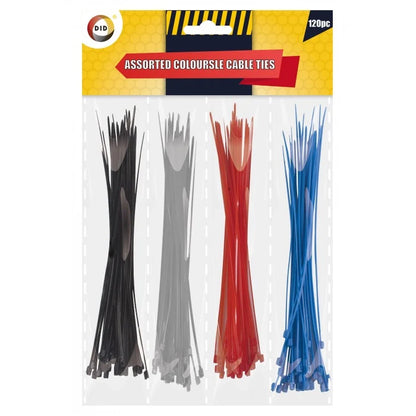 120PC Assorted Colour Cable Ties – 100mm Nylon Zip Ties in Black, Grey, Red & Blue | Strong Cable Management Ties for Home, Office, Garden & DIY