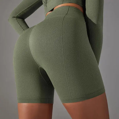 Mermaid Curve High Waist Tight Seamless Knitted GYM Shorts Hip Up Breathable Stripe Shorts Running Fitness Quick Dry Yoga Shorts