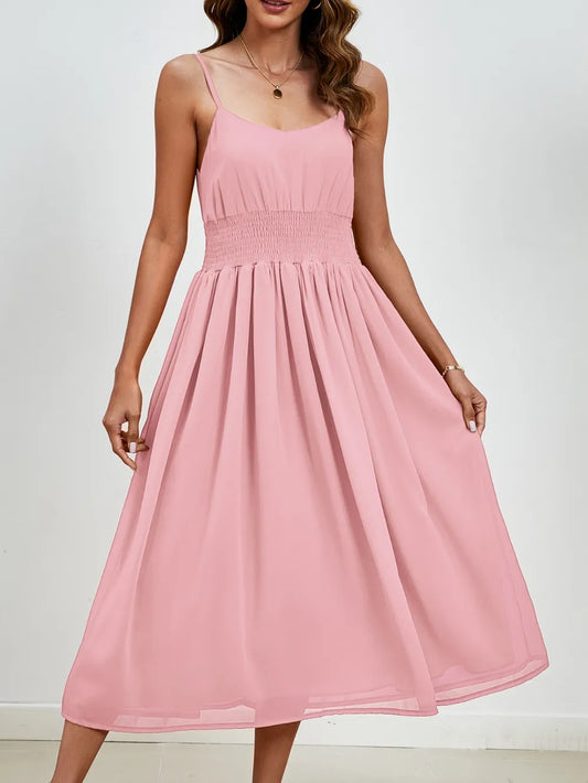 Chiffon dress V-neck strapless long dress for wedding guests