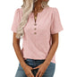 European and American round neck short sleeved flower jacquard top button T-shirt for women