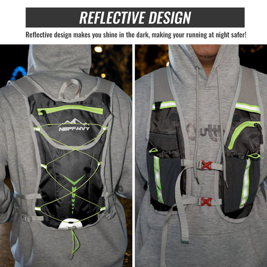 Nepfaivy Running Vest Hydration Backpack - Lightweight And Reflective Running Hydration Vest With Multi-pouches, Breathable And Adjustable Running Backpacks For Outdoor Running Cycling Climbing