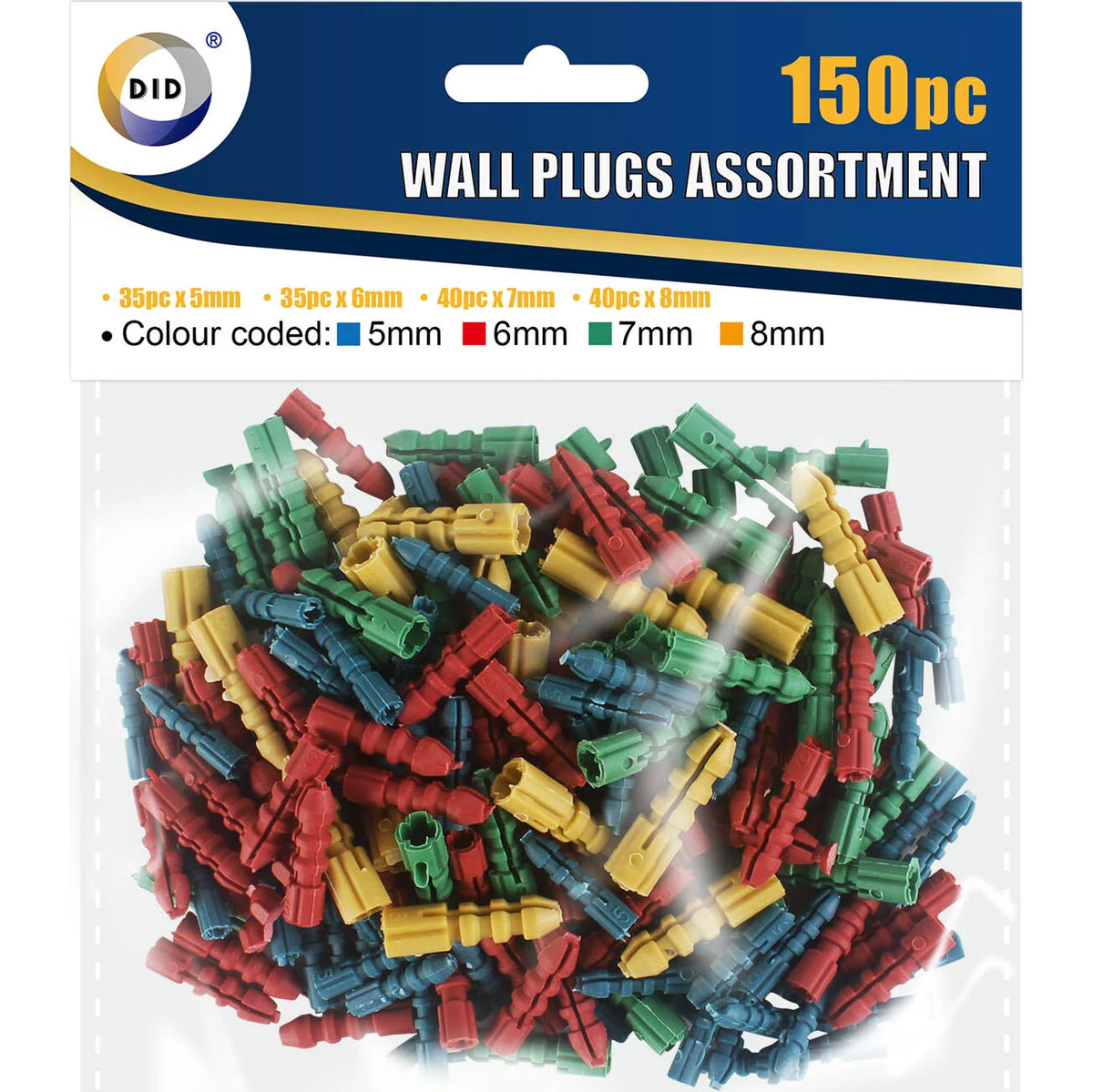 150PC Wall Plugs Assortment – 5mm, 6mm, 7mm & 8mm Colour Coded Plastic Wall Anchors for Screws, Shelves, Pictures, Curtain Rails & DIY Fixings