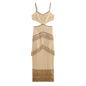 Hooded V-neck sleeveless hollow suspender tassel long dress