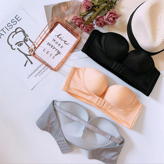 Oxygen bra for women without shoulder straps front buckle gathering anti slip invisible breathable wrapped bra