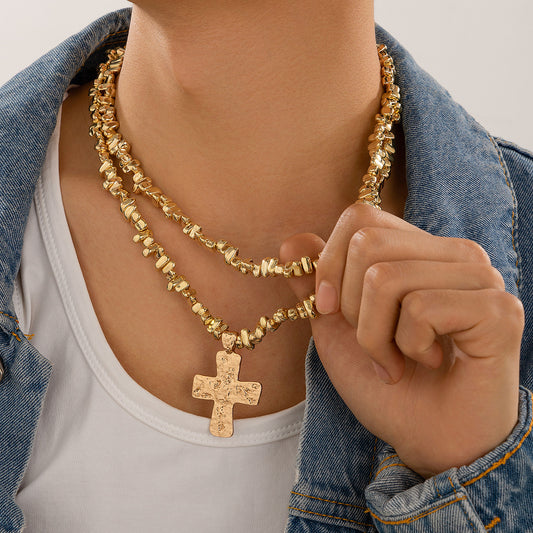 European and American hip-hop niche alien bead necklace, men's fashion cross pendant, collarbone chain, men's accessories
