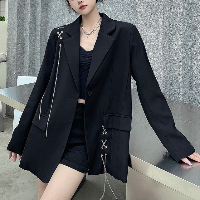 Design-sense small-sized women's suit tops design-sense chain cardigan jackets