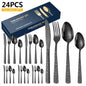 Patterned Stainless Steel Knife Fork And Spoon Cutlery 24-Piece Golden Western Steak Knife Fork And Spoon Set