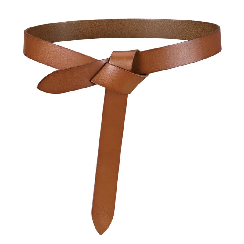 Cowhide Belt Ladies Soft Genuine Leather Knotted Strap Dress Accessories Gothic Retro Luxury Designer Girdle Corset for Women