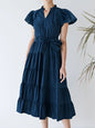 Ruched Tiered Notched Short Sleeve Dress