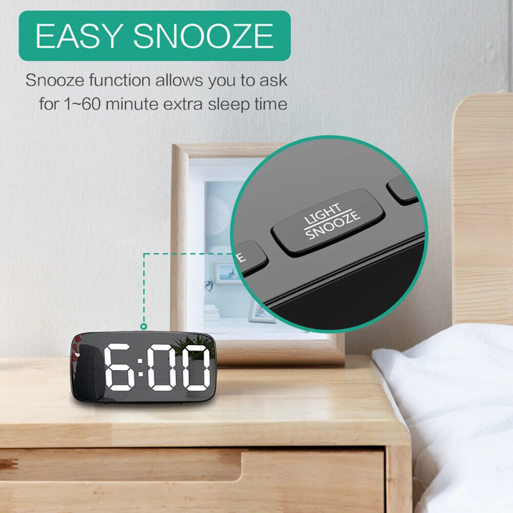 Digital Alarm Clock Mains Powered Large Night Light Bedside Alarm Non Ticking