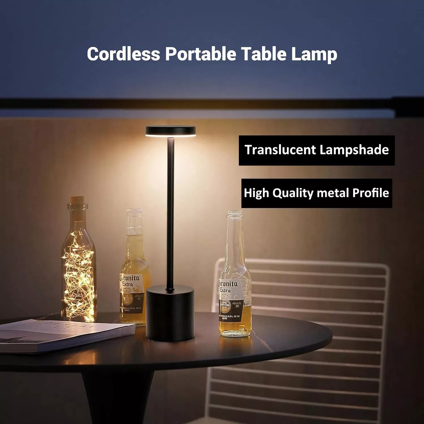 Touch Control Metal Table Desk Lamp Rechargeable Cordless Dimmable Light Black