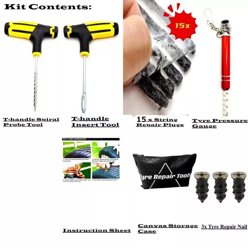 22Pcs Emergency Tyre Puncture Repair Kit Car Van Motorcycle Tubeless Tire Strips
