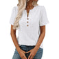 European and American round neck short sleeved flower jacquard top button T-shirt for women