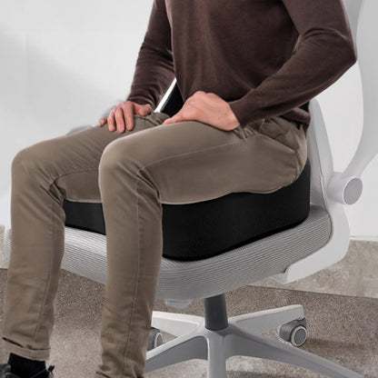 Memory foam car seat cushion. Ergonomic support. Relieves back/coccyx pain. Universal fit.