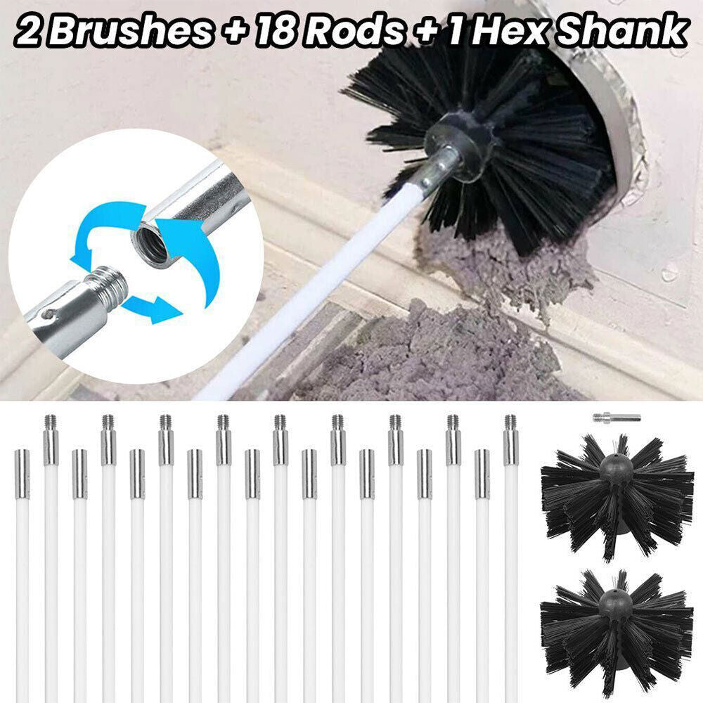 Flexible Chimney Sweep Set Flue Sweeping Brush And Rod Kit Soot Cleaning Rods