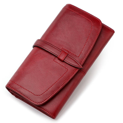 New Ladies Leather Wallet RFID Long Zipper Retro Women's Wallet Large Capacity Women's Bag