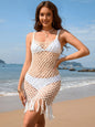 Strap top sexy beach cover solid color hand hook tassel cover