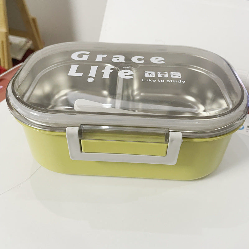Korean style simple stainless steel two compartment lunch box with cutlery