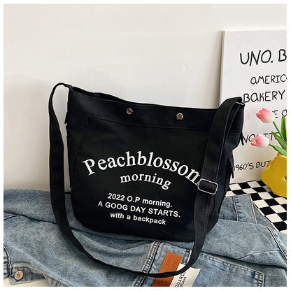 Letter canvas bag, women's new trendy tote bag, student class large capacity crossbody bag
