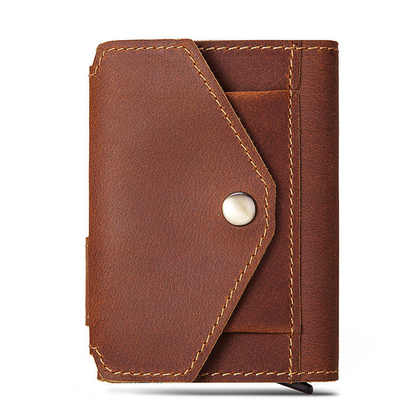 Credit Card Sleeve Retro Crazy Horse Leather RFID Anti-theft Card Holder Multifunctional Automatic Receiving Leather Card Box