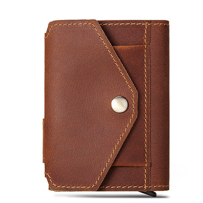 Credit Card Sleeve Retro Crazy Horse Leather RFID Anti-theft Card Holder Multifunctional Automatic Receiving Leather Card Box
