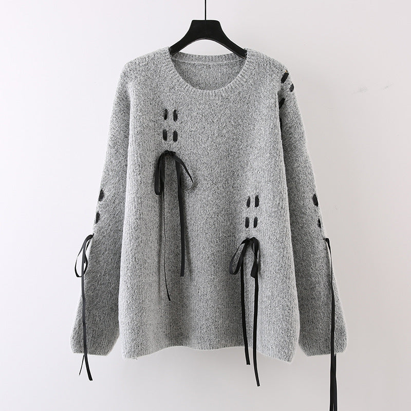 Sweet cool lazy round neck sweater knitted sweater loose temperament slimming