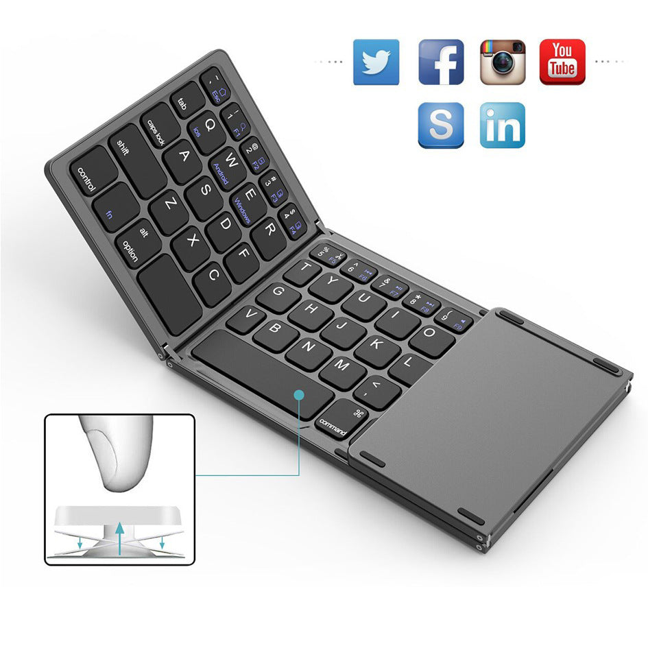 New Mini Wireless Three Folding Bluetooth Keyboard Bluetooth Wireless Folding With Touch Pad Bo33 Rechargeable Keyboard