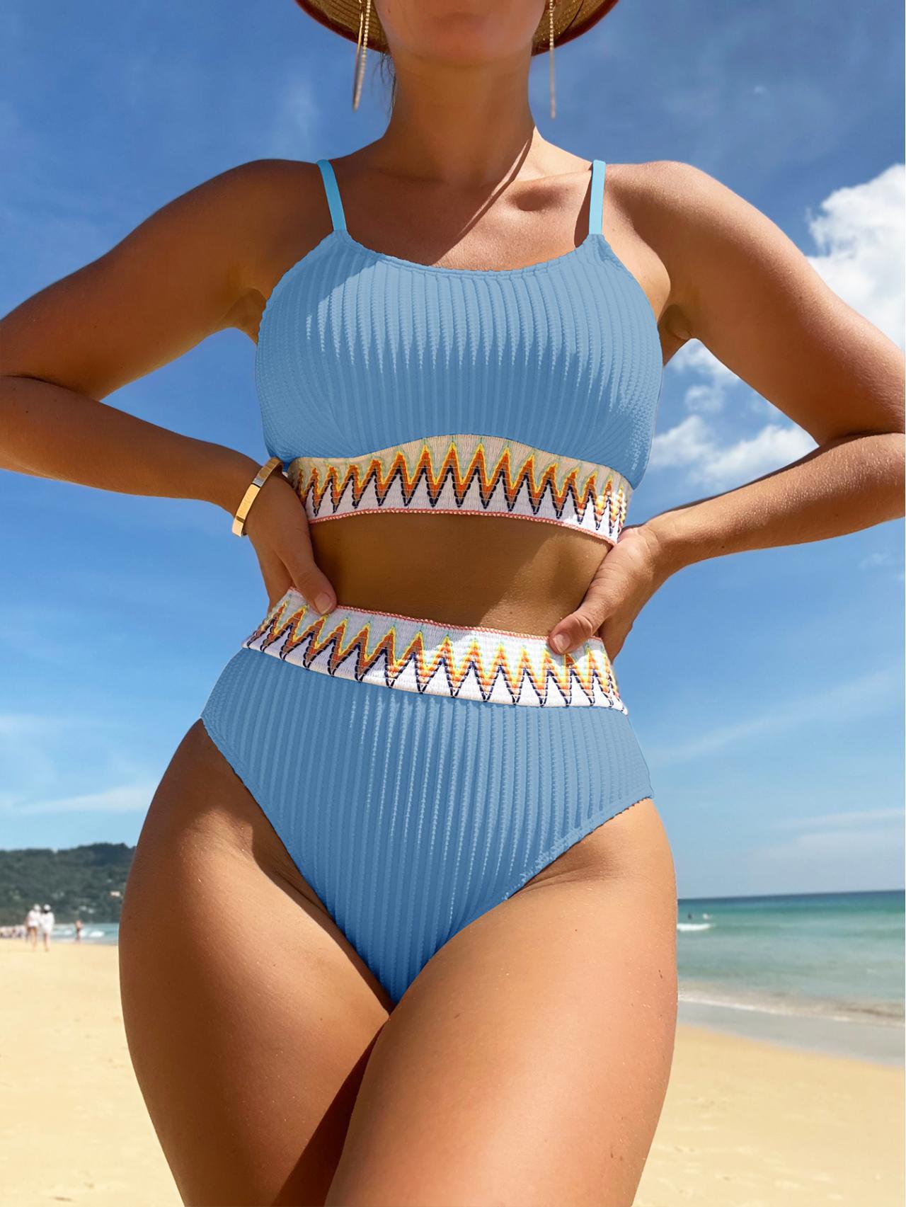 Split bikini swimsuit for women high waisted tight fitting sexy solid color women's swimsuit