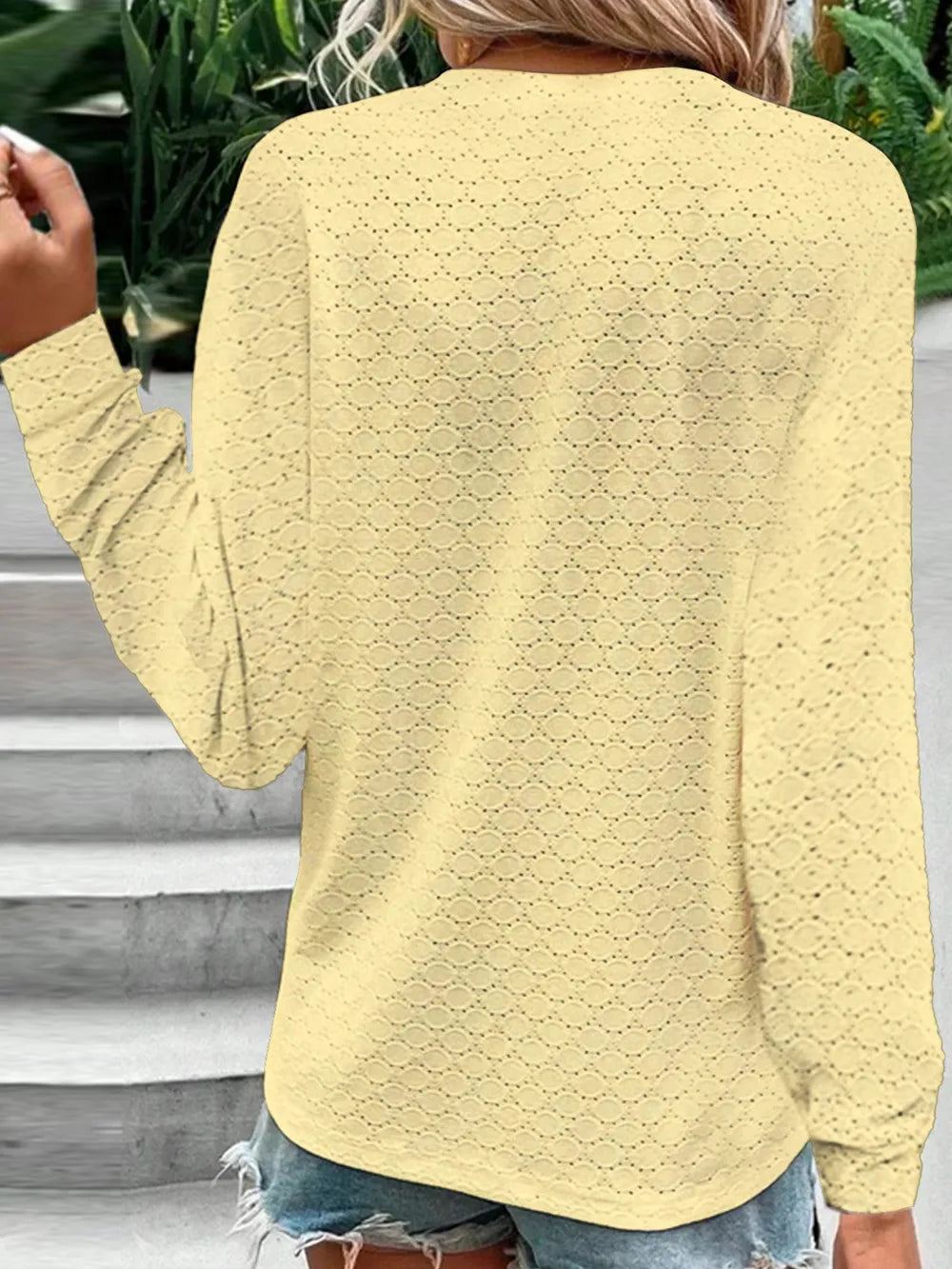 New Women's Fashion Casual Solid Color Button V-neck Long Sleeve