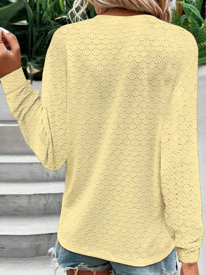 New Women's Fashion Casual Solid Color Button V-neck Long Sleeve