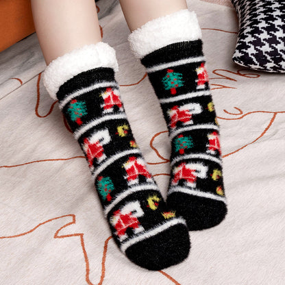 Christmas Floor Socks Indoor Home Sleep Winter Plush Thick Long Socks Women's Postpartum Socks Anti slip