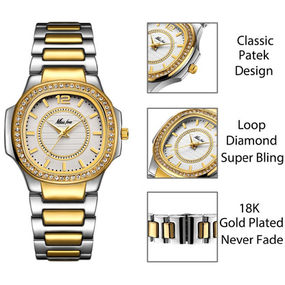Missfox 2549 Women Watches Women Fashion Watch Geneva Designer Ladies Watch Luxury Brand Diamond Quartz Gold Wrist Watch Gifts For Women