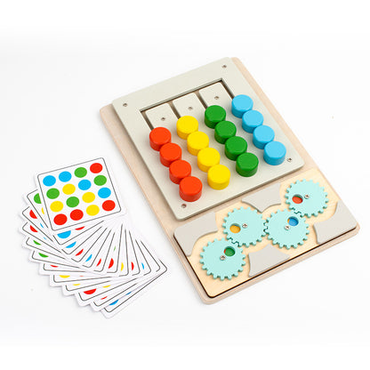 Wooden children's early education 2-in-1 four-color game color matching exercise wrist coordination puzzle toy