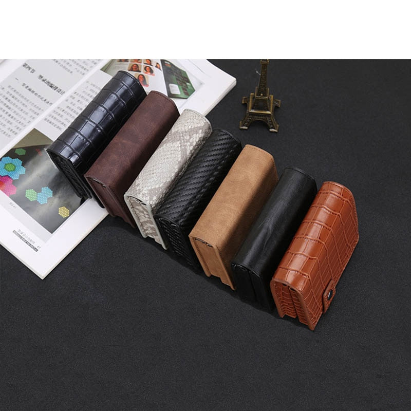Credit Card Holder Men and Women Aluminum Alloy Card Case PU Leather Fashion Card Wallets ID Card Holder Purse
